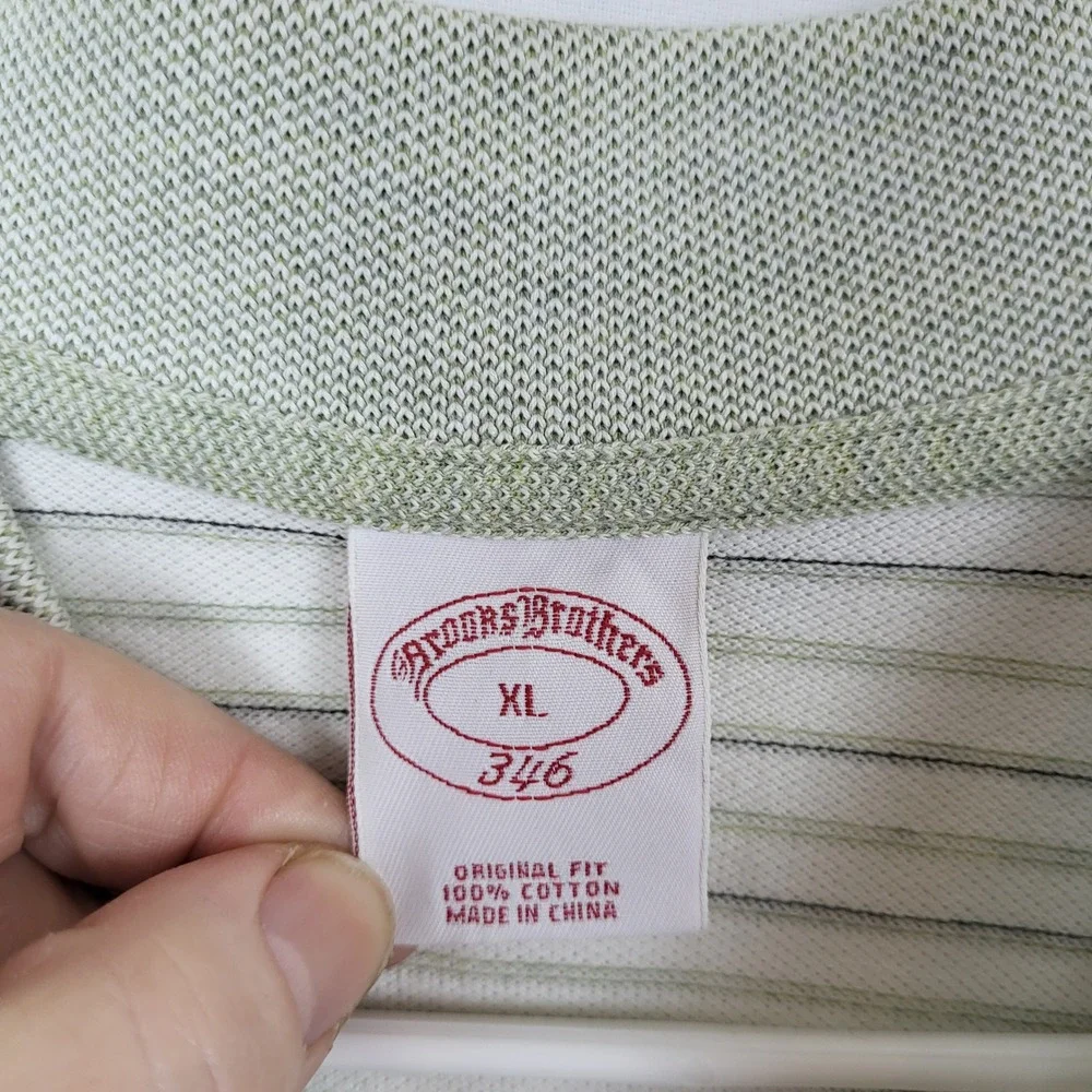 Brooks Brothers 346 Mens XL Original Fit Striped Cotton Polo Shirt Green White - Picture 3 of 5
